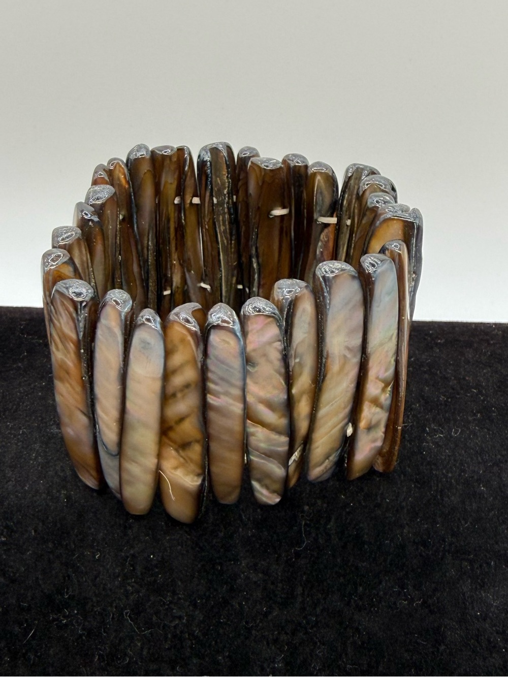 Mother of Pearl Shell Stretch Bracelet Wide Statement Cuff